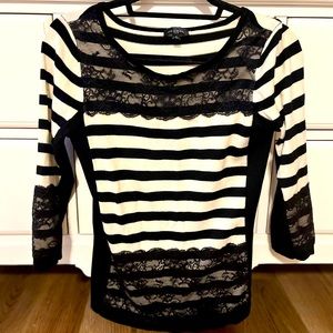 🖤 THE LIMITED Tan Black Stripe Color 3/4 Sleeve Knit Sweater Size S NWOT…